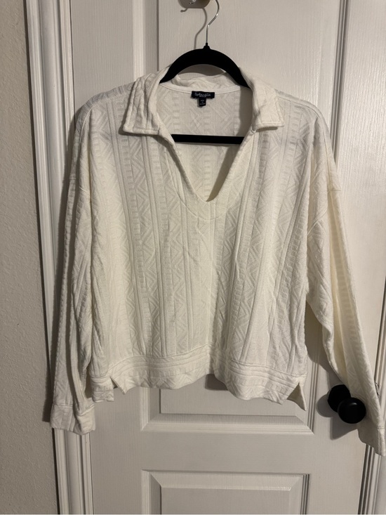 Splendid Tops - Splendid Cream Textured V-Neck Collared Pullover